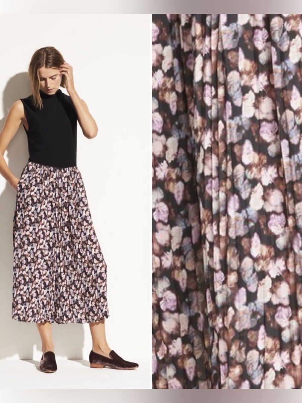 Vince Micro Painted Floral Pleated Culottes Pants - Picture 2 of 11